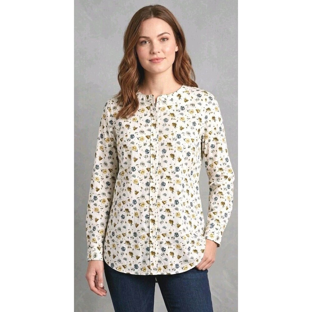 Duluth Trading Company Button Front Tunic Shirt Size XS Cream Floral NWT
